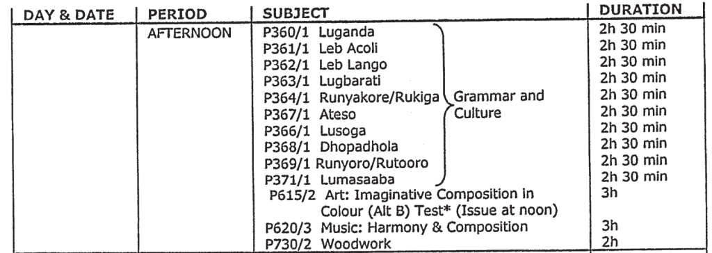 S.6 UACE UNEB TIME TABLE FOR 2023 14