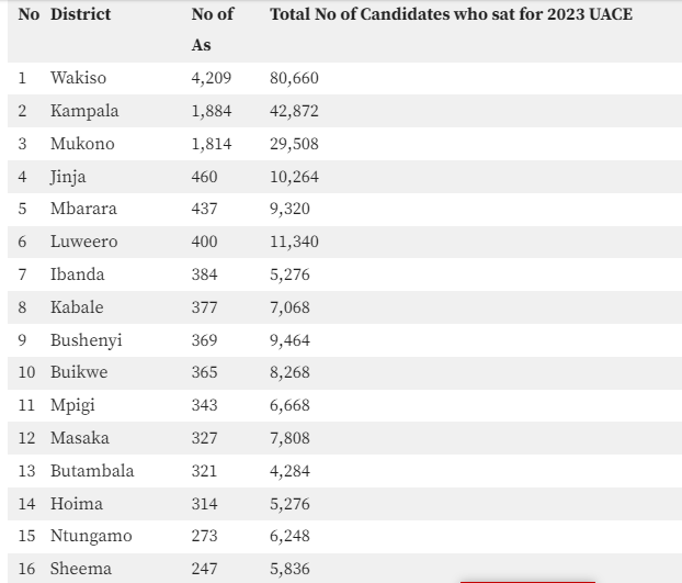 The Best Performing Districts in UACE 2023 Exams 1